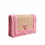 thumbnail Straw Embroidered Small Shoulder Bag Naturale Astrale Pink ghw - L'UXE LINK