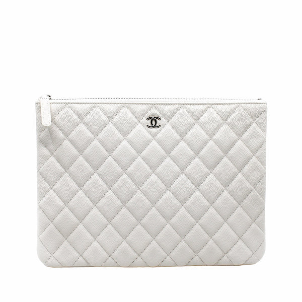 zip clutch in white caviar phw seri 30