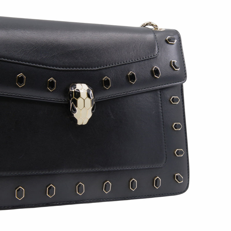 flap  chain bag leather black - L'UXE LINK