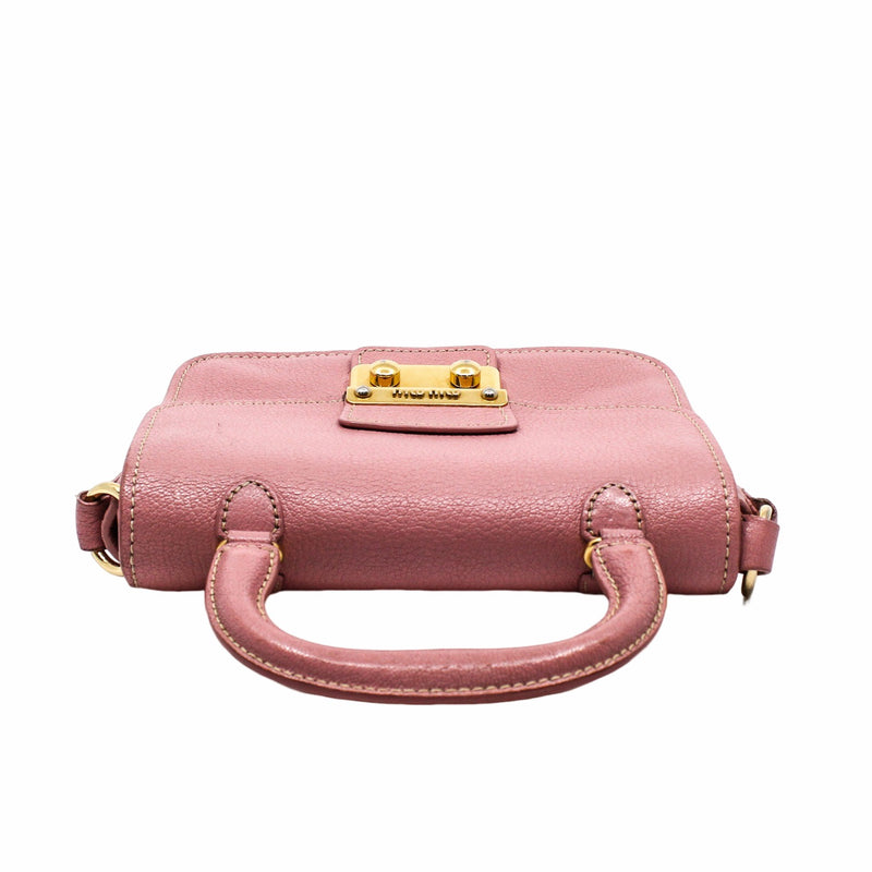 Push Lock Flap Top Handle Bag Madras Leather Pink   GHW