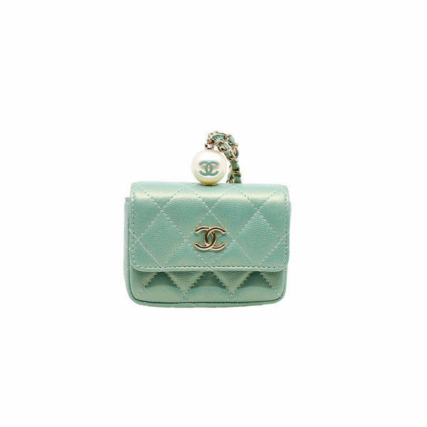 glitting blue card holder with chain pearl phw - L'UXE LINK