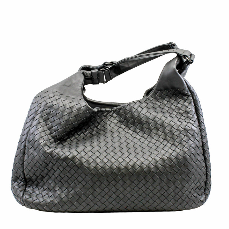 Nappa Intrecciato Hobo Bag  Large   Lambskin  Grey