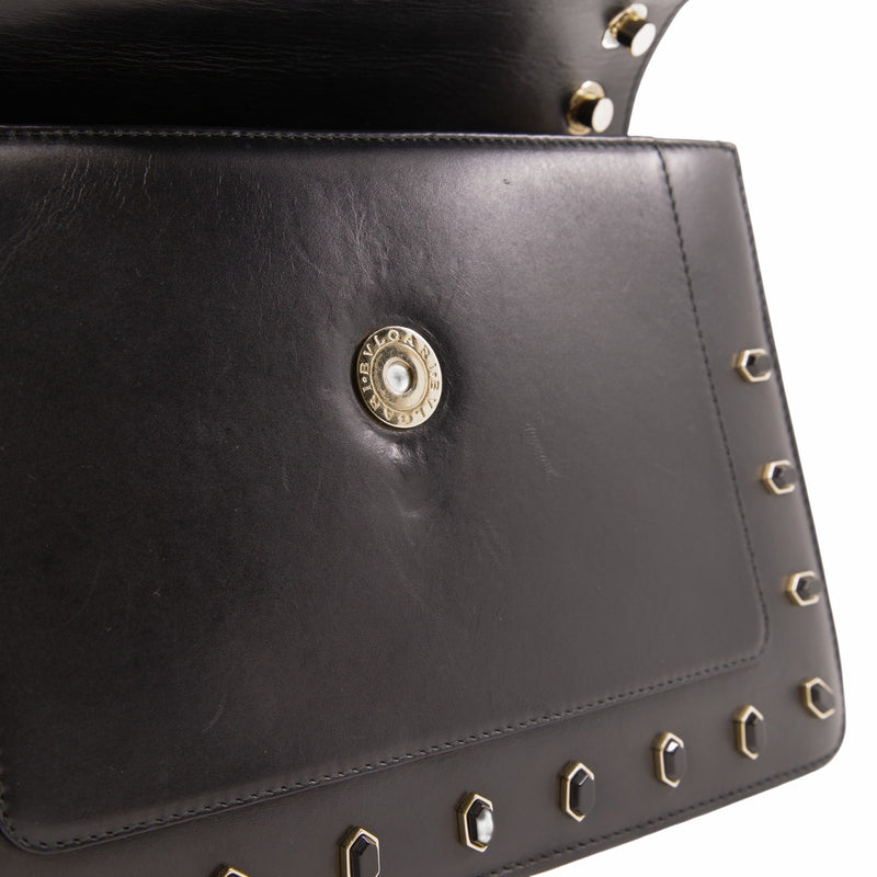 flap  chain bag leather black - L'UXE LINK