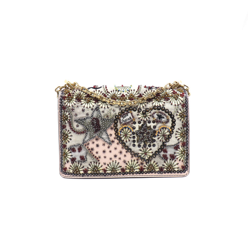 j'a flap chian bag with beads embroidary in beige hw