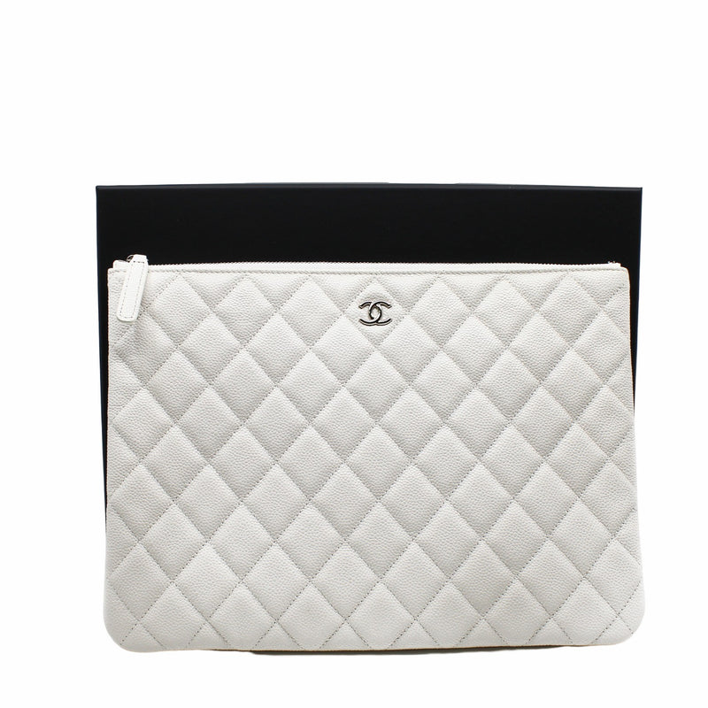 zip clutch in white caviar phw seri 30