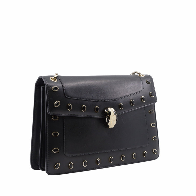 flap  chain bag leather black - L'UXE LINK