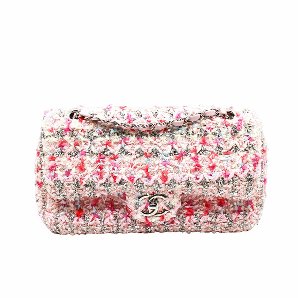 flap bag medium with knitted in cotton  multi pink phw seri 26 - L'UXE LINK