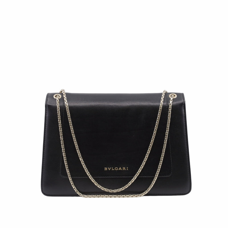 flap  chain bag leather black - L'UXE LINK