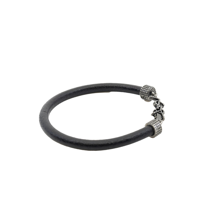 ysl leather bracelet in black ruthenium