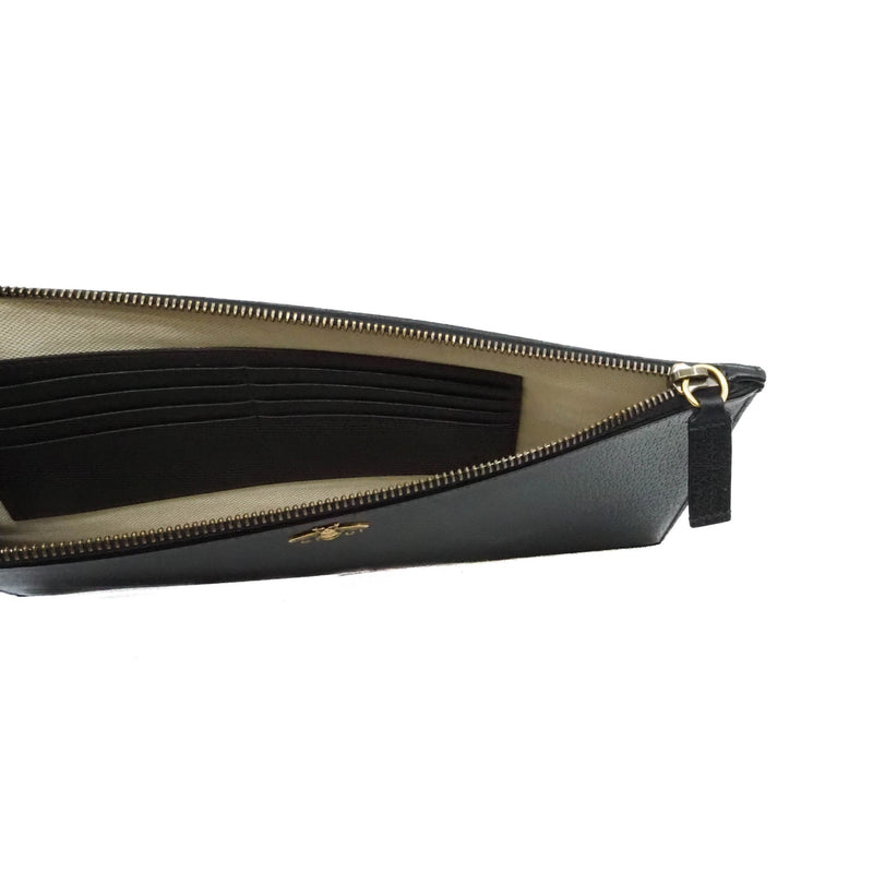 bee zippy clutch in leather black ghw