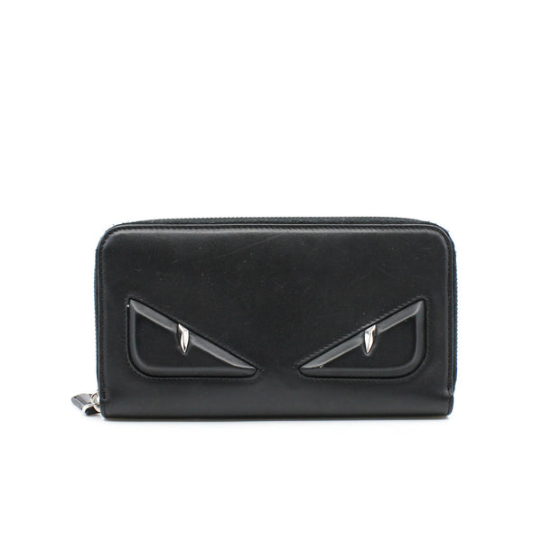 zip long wallet leather black monster eyes