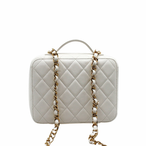 Lambskin Quilted Golden Plate Vanity Case White Gold