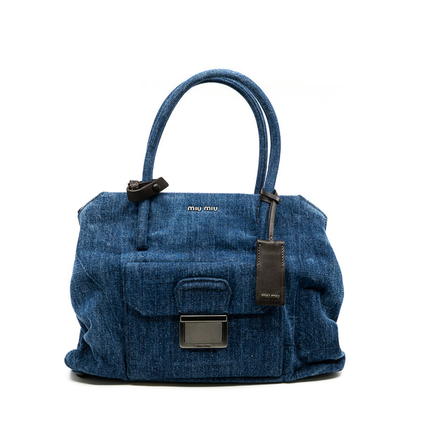 small top handle tote in demin navy - L'UXE LINK