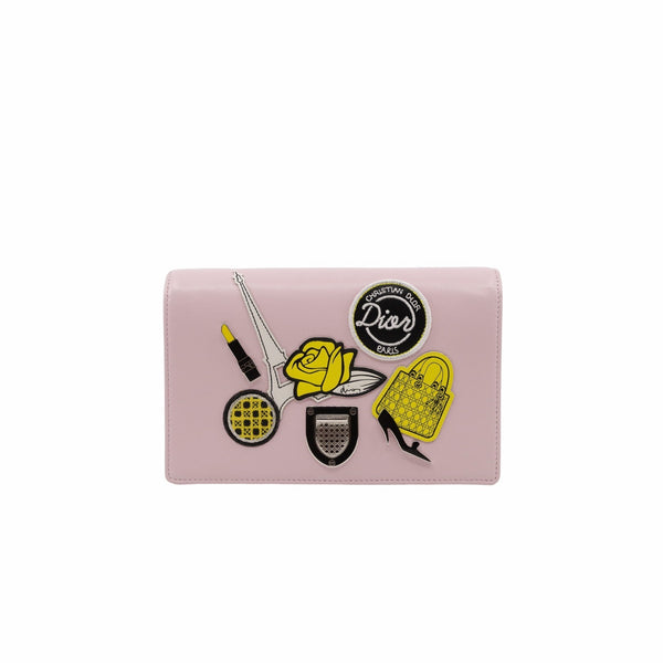 Diorama Wallet on Chain Patch Embellished Leather pink phw - L'UXE LINK