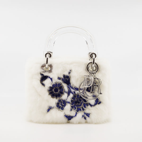 lady mini white fur with blue crystal PHW - L'UXE LINK