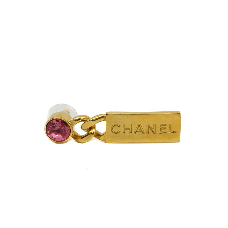 plate pandent pink crystal earring in ghw - L'UXE LINK