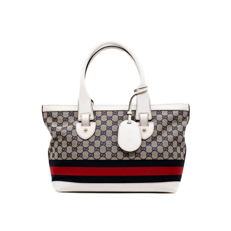 fabric tote with white leather - L'UXE LINK