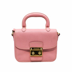 Push Lock Flap Top Handle Bag Madras Leather Pink   GHW