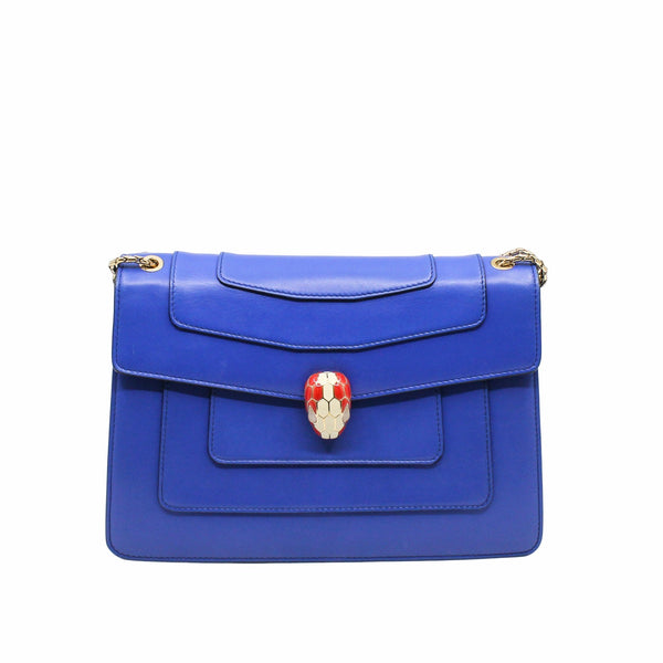 SERPENTI DOUBLE FLAP CHAIN BAG BLUE GHW - L'UXE LINK