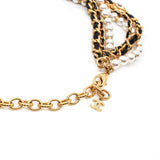 thumbnail pearl mix leather gold three lines necklace - L'UXE LINK