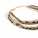 thumbnail pearl mix leather gold three lines necklace - L'UXE LINK