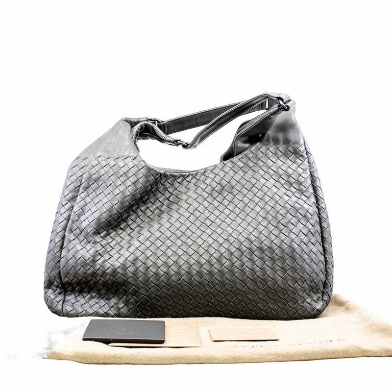 Nappa Intrecciato Hobo Bag  Large   Lambskin  Grey