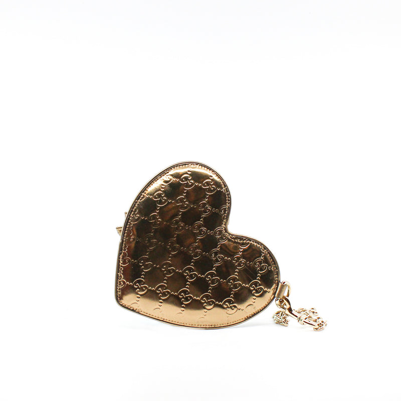 gold patent logo heart chain card holder