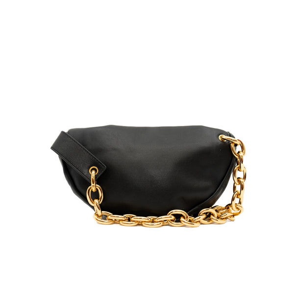 bum bag with chain in leather black - L'UXE LINK