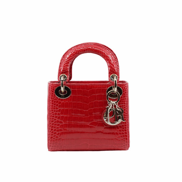 dior lady mini crocodile orange red phw - L'UXE LINK