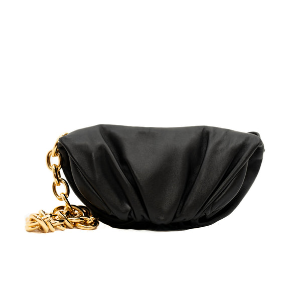 bum bag with chain in leather black - L'UXE LINK