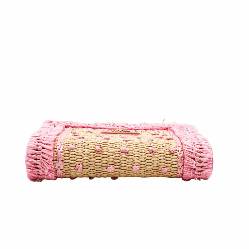 Straw Embroidered Small Shoulder Bag Naturale Astrale Pink ghw - L'UXE LINK