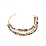 thumbnail pearl mix leather gold three lines necklace - L'UXE LINK