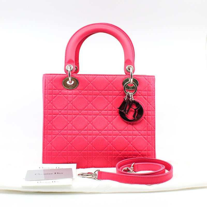 dior lady medium  calf skin matt pink phw - L'UXE LINK