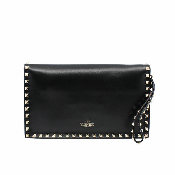 Rockstud Flap Clutch Leather Black GHW