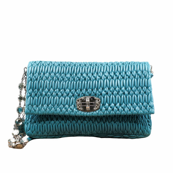 Crystal Clutch Large Matelasse Leather  blue phw - L'UXE LINK