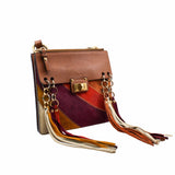 thumbnail Jane Fringe Bag Small Calfskin Suede Rainbow Patchwork Caramel - L'UXE LINK