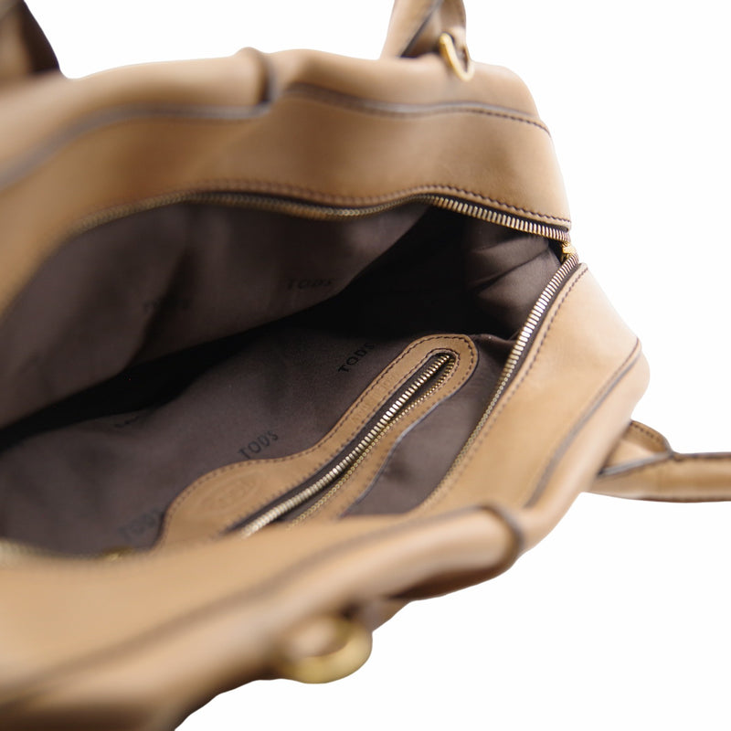 Two-way Shoulder Handbag Leather Brown