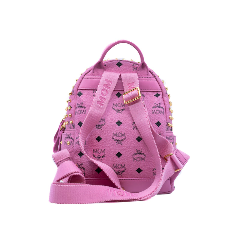 mini backpack with crystal studs in leather pink ghw L UXE LINK