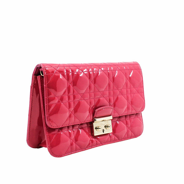 Cannage Miss Dior Promenade Pouch Patent Pink GHW #2015 - L'UXE LINK