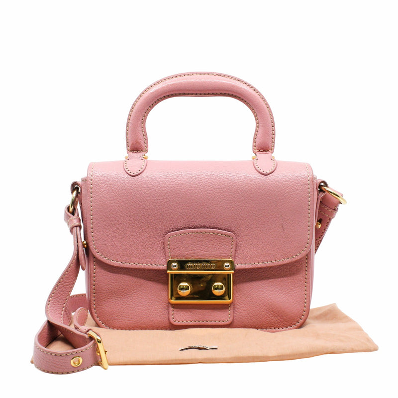 Push Lock Flap Top Handle Bag Madras Leather Pink   GHW