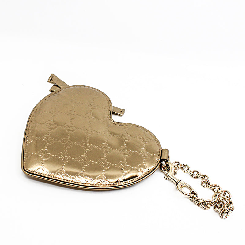 gold patent logo heart chain card holder