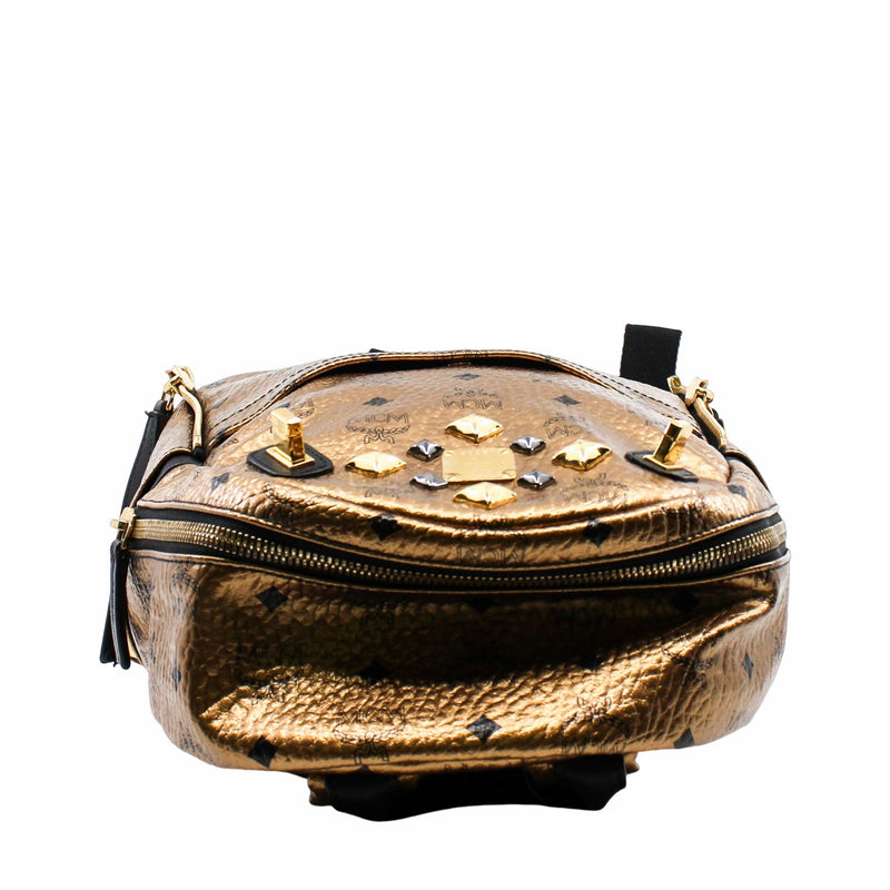 Metallic Visetos Studded Small Dual Stark Backpack Gold ghw