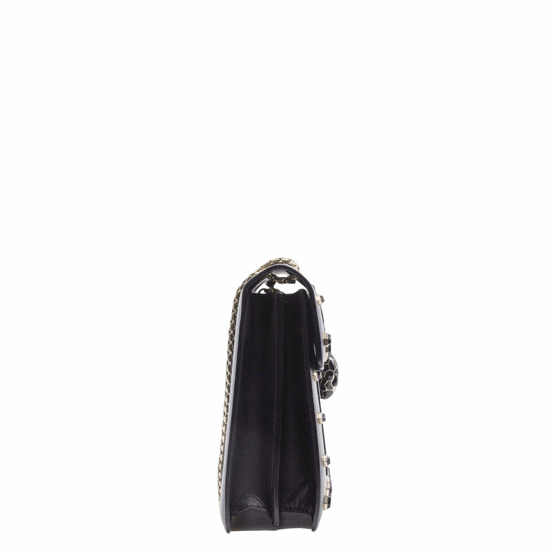 flap  chain bag leather black - L'UXE LINK