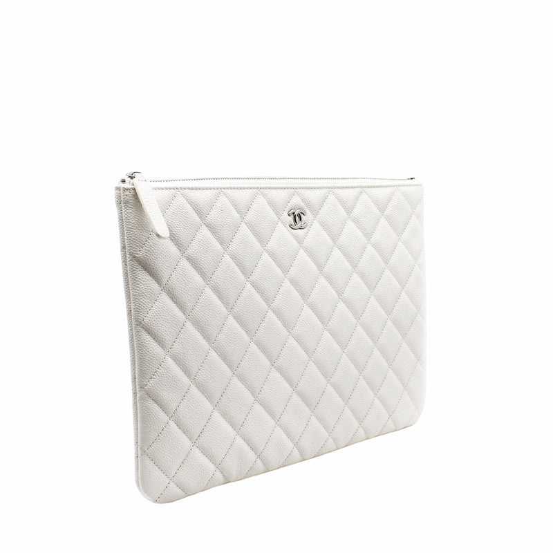 zip clutch in white caviar phw seri 30