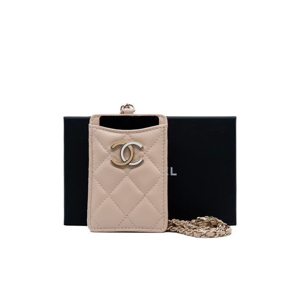 card holder with chain in caviar beige ghw seri 31 - L'UXE LINK