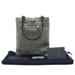 small tote with handle  with crystal in leather black - L'UXE LINK