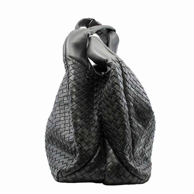 Nappa Intrecciato Hobo Bag  Large   Lambskin  Grey