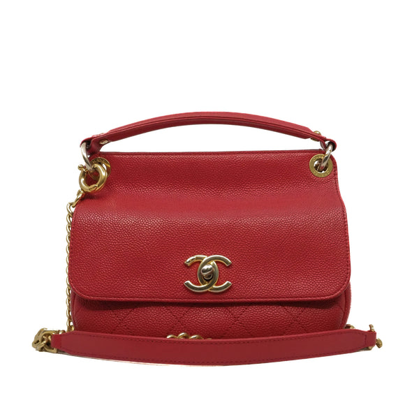 top handle caviar flap chain side bag red seri 23 - L'UXE LINK