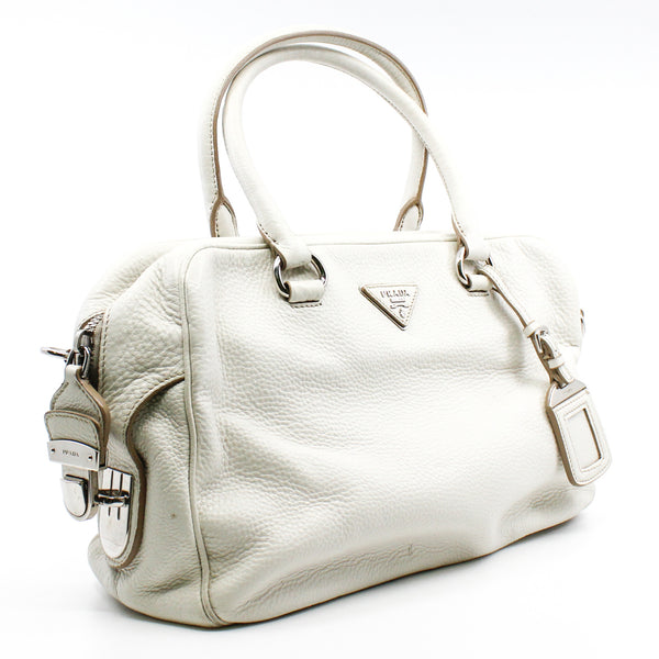 prada tote leather bag white