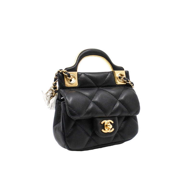 mini flap bag with handle black lambskin ghw seri 31